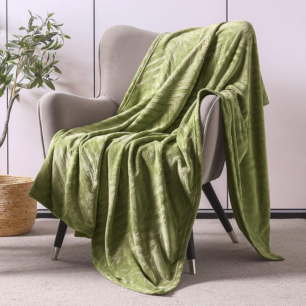 Soft Flannel Fleece Throw Blanket Olive Green